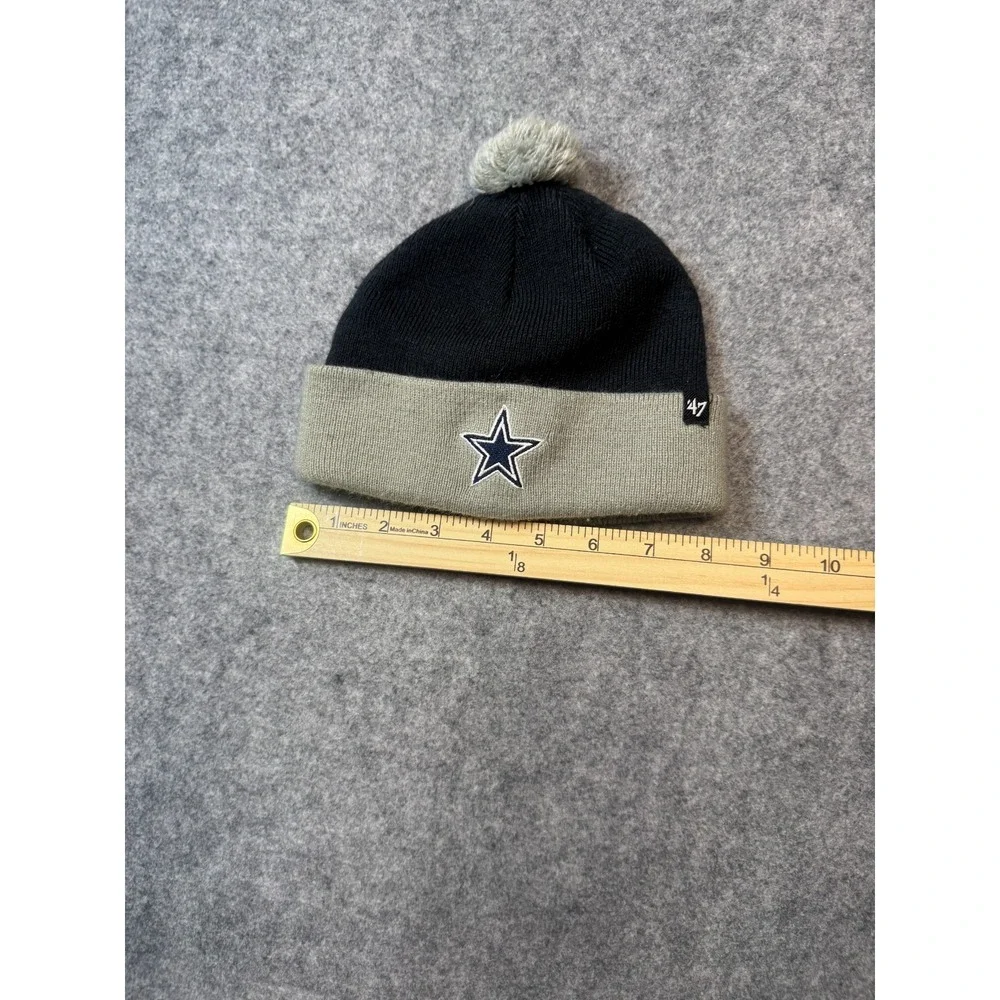 '47 Unisex Black Dallas Cowboys NFL Bam Bam Cuffed Pom Beanie Hat Mittens Set